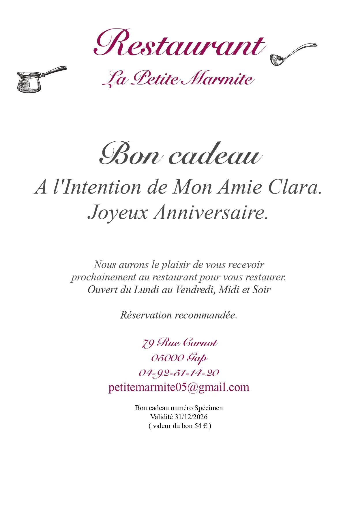 Exemple de bon cadeau